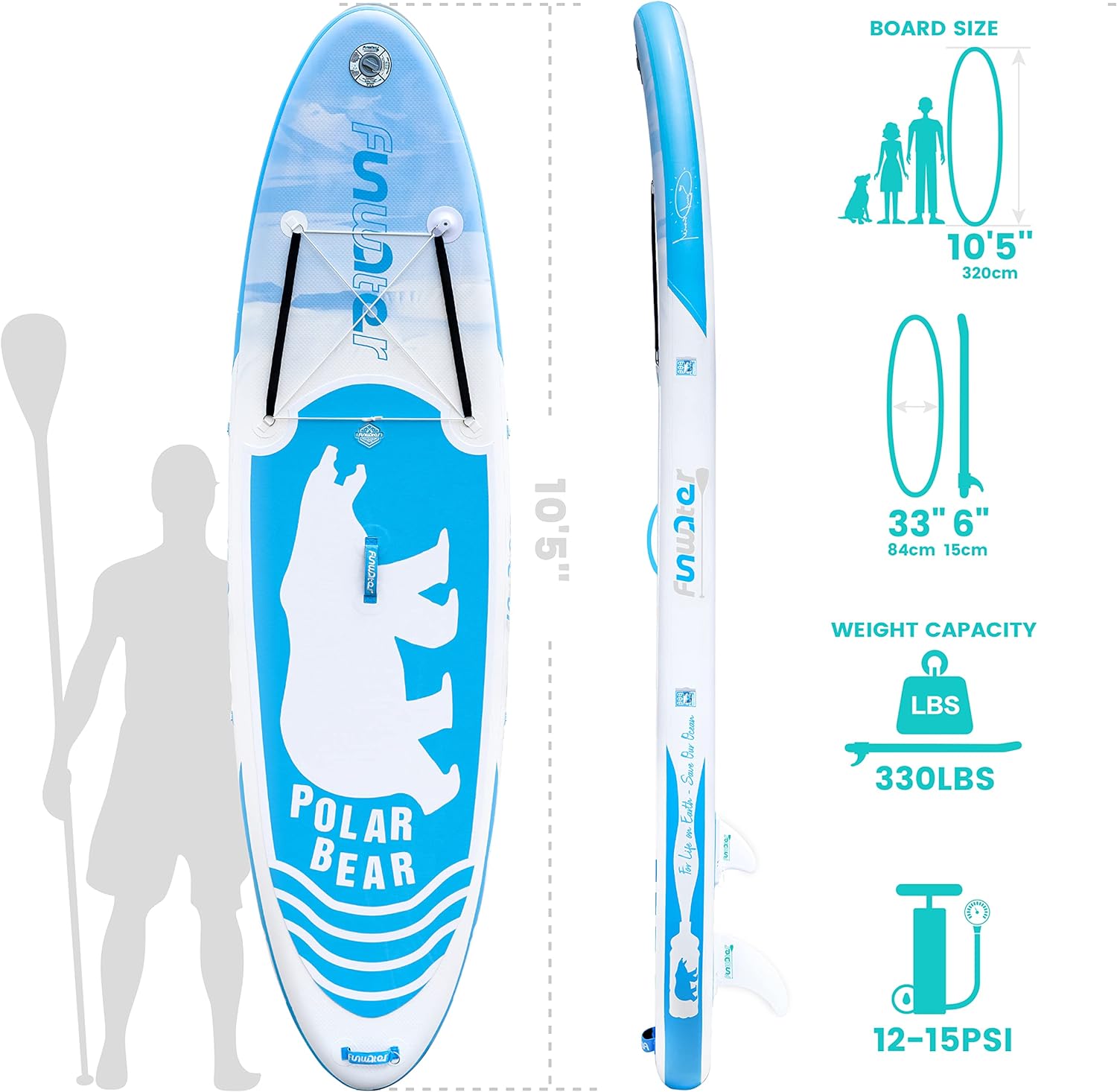 FunWater Inflatable Paddle Boards Stand Up Paddleboard Wide Stable with Premium SUP Paddle Board Accessories Non-Slip Deck Ultra-Light ISUP for Adult  Youth