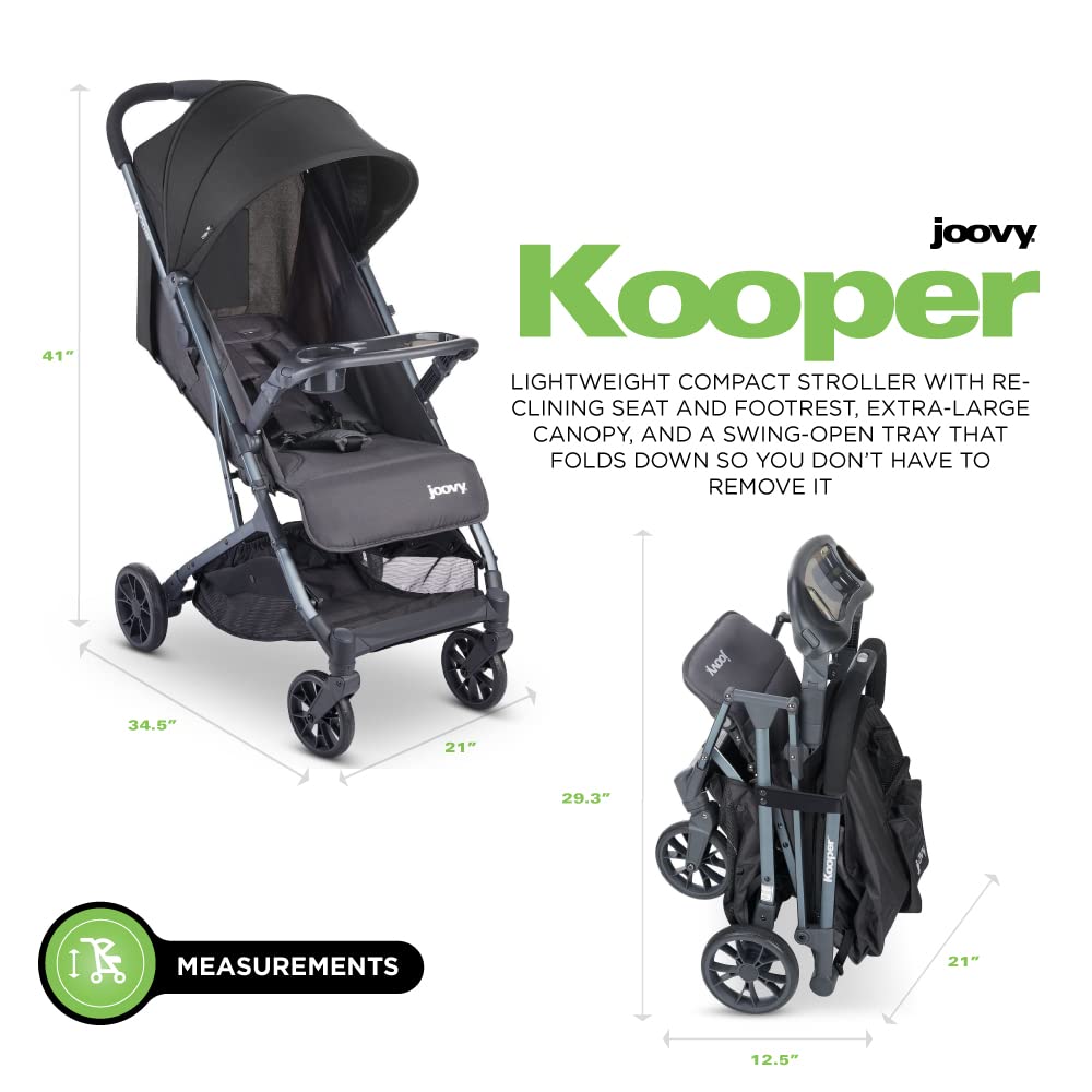 Joovy Kooper Lightweight Baby Stroller Featuring Removable, Swing-Open Tray, Big Wheels, Reclining Seat with Footrest, Extra-Large Retractable Canopy, and Compact Fold (Paprika)