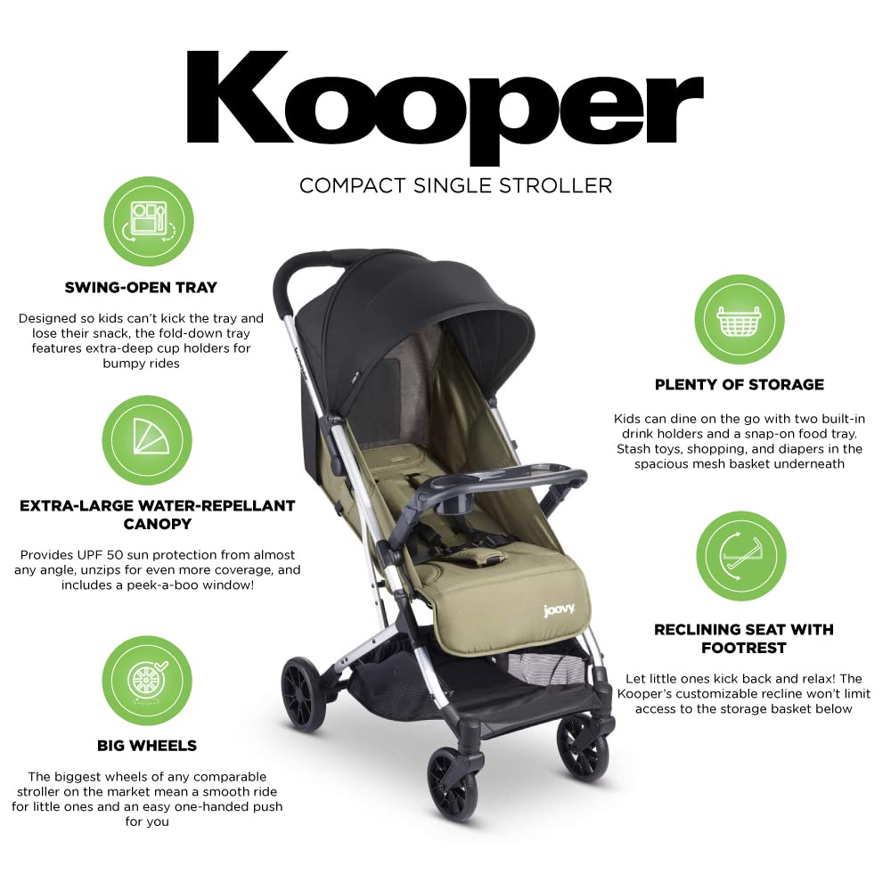 Joovy Kooper Lightweight Baby Stroller Featuring Removable, Swing-Open Tray, Big Wheels, Reclining Seat with Footrest, Extra-Large Retractable Canopy, and Compact Fold (Paprika)