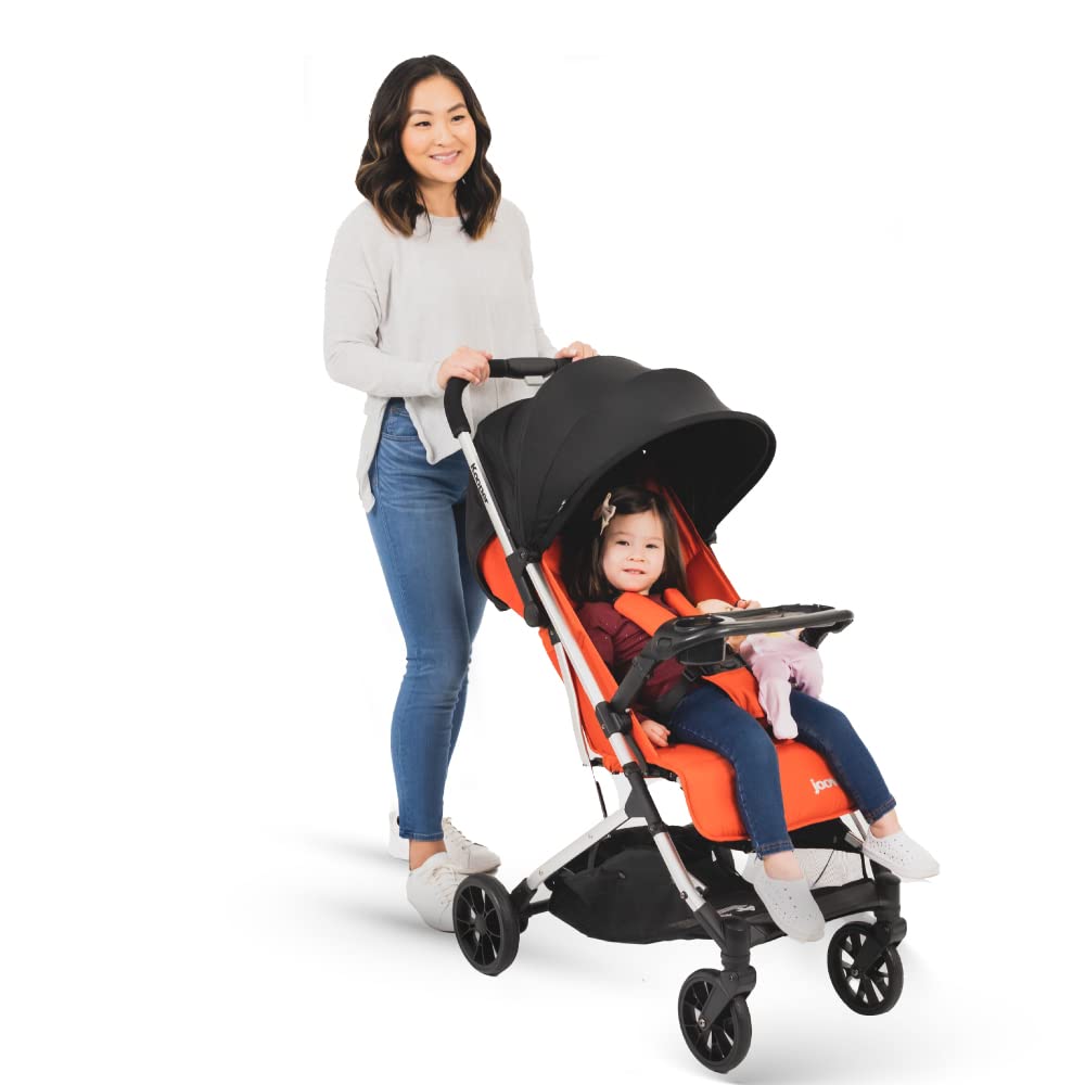 Joovy Kooper Lightweight Baby Stroller Featuring Removable, Swing-Open Tray, Big Wheels, Reclining Seat with Footrest, Extra-Large Retractable Canopy, and Compact Fold (Paprika)