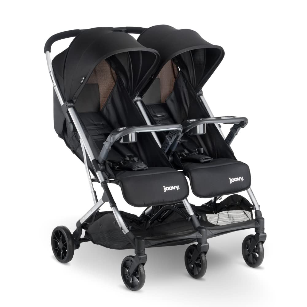 Joovy Kooper X2 Double Stroller, Lightweight Travel Stroller, Compact Fold with Tray, Black