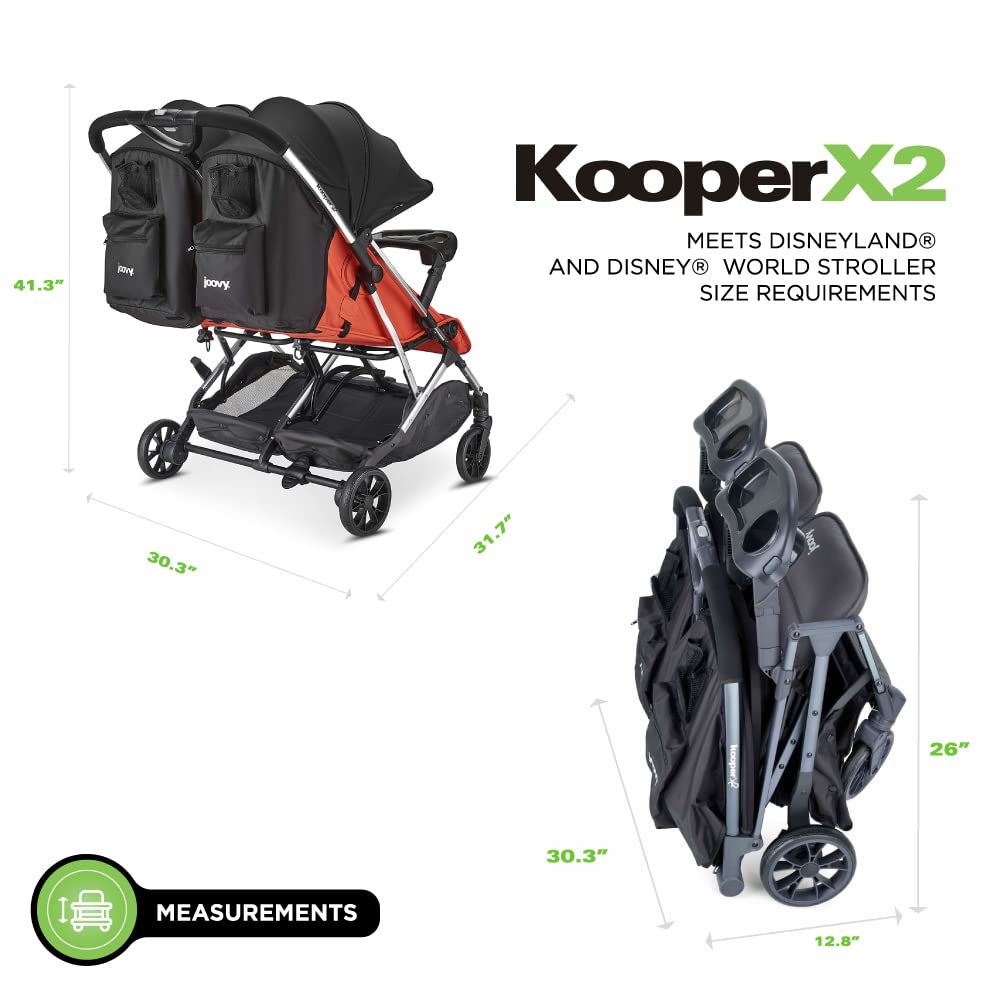 Joovy Kooper X2 Double Stroller, Lightweight Travel Stroller, Compact Fold with Tray, Black