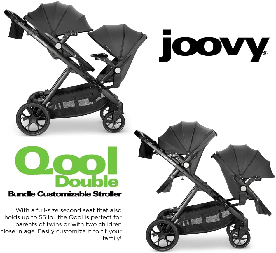 Joovy New Qool Double Stroller, Customizable Modular Stroller, Jet