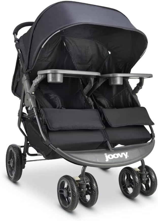 Joovy Scooter X2 Side-by-Side Double Stroller Featuring Dual Snack Trays, One-Handed Fold, Multi-Position Reclining Seats, Adjustable Leg Rests, and in-Seat Storage (Black)