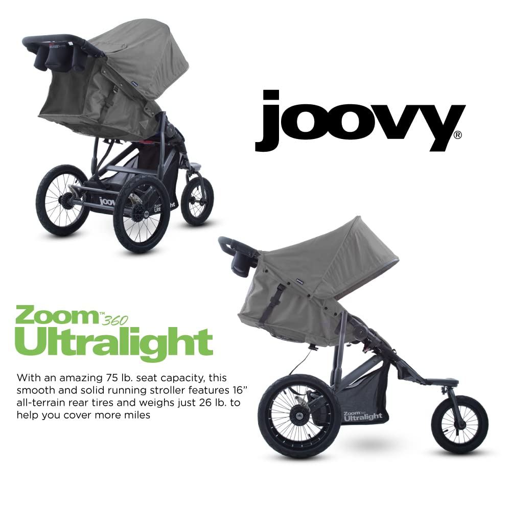 Joovy Zoom360 Ultralight Jogging Stroller Featuring High Child Seat, Shock-Absorbing Suspension, Extra-Large Air-Filled Tires, Parent Organizer, Air Pump, and Easy One-Hand Fold (Black)