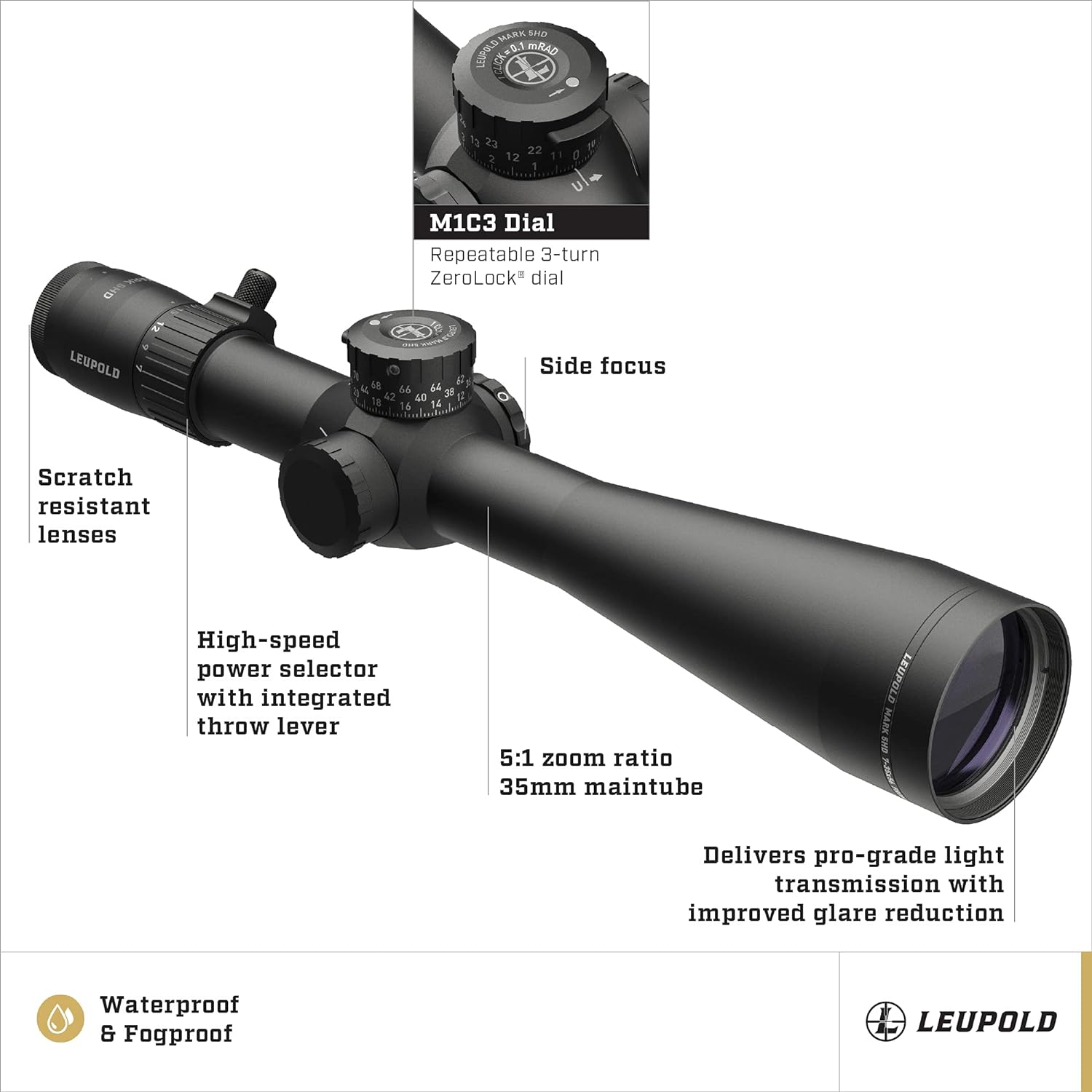 Leupold Mark 5HD 3.6-18x44mm M1C3 FFP Side Focus Riflescope