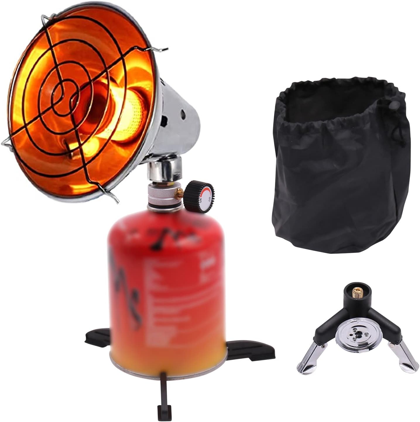 Lixada Portable Camping Gas Heater with Control Valve Gas Tank Holder Rapid Heating Energy Heater Camping Heater Stove (heater, base, adapter and storage bag)