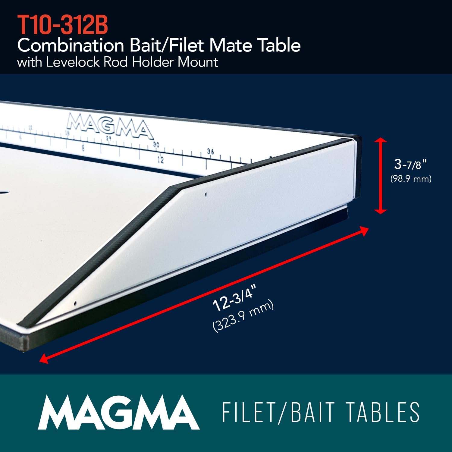 Magma Products, T10-312B Combination Bait/Filet Mate Table with Levelock Rod Holder Mount, 20 Inch x 12-3/4 Inch