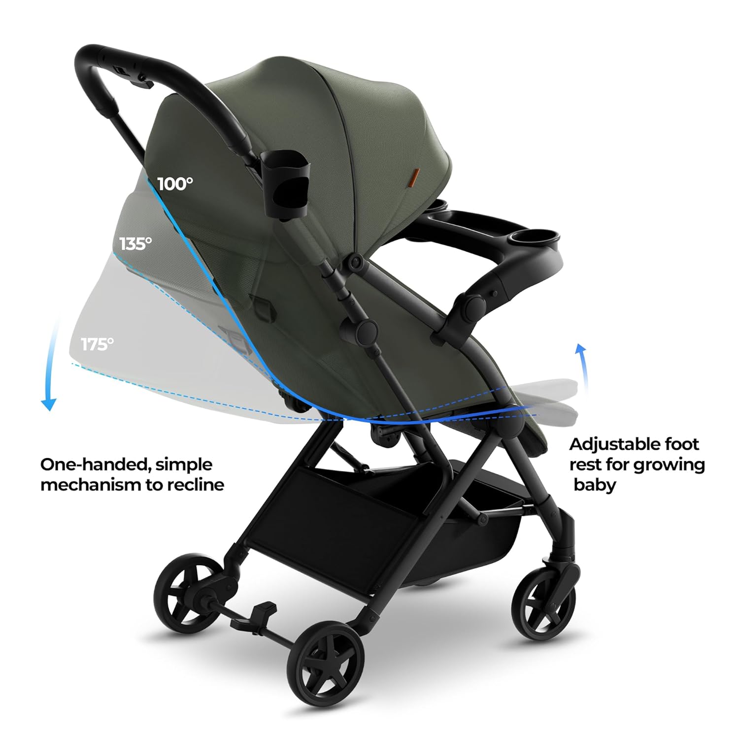 Mompush Lithe V2 Lightweight Stroller + Snack Tray, Ultra-Compact Fold  Airplane Ready Travel Stroller, Near Flat Recline Seat, Cup Holder, Raincover  Travelbag Included