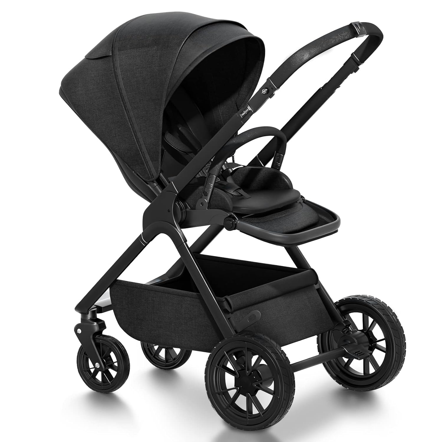 newyoo Baby Stroller, Baby Reversible Stroller, Standard Stroller, Parent or Forward Facing, One-Hand Recline, Compact Fold, Extendable Canopy, Cushion, Mosquito Net, Wrist Strap(Include) Black