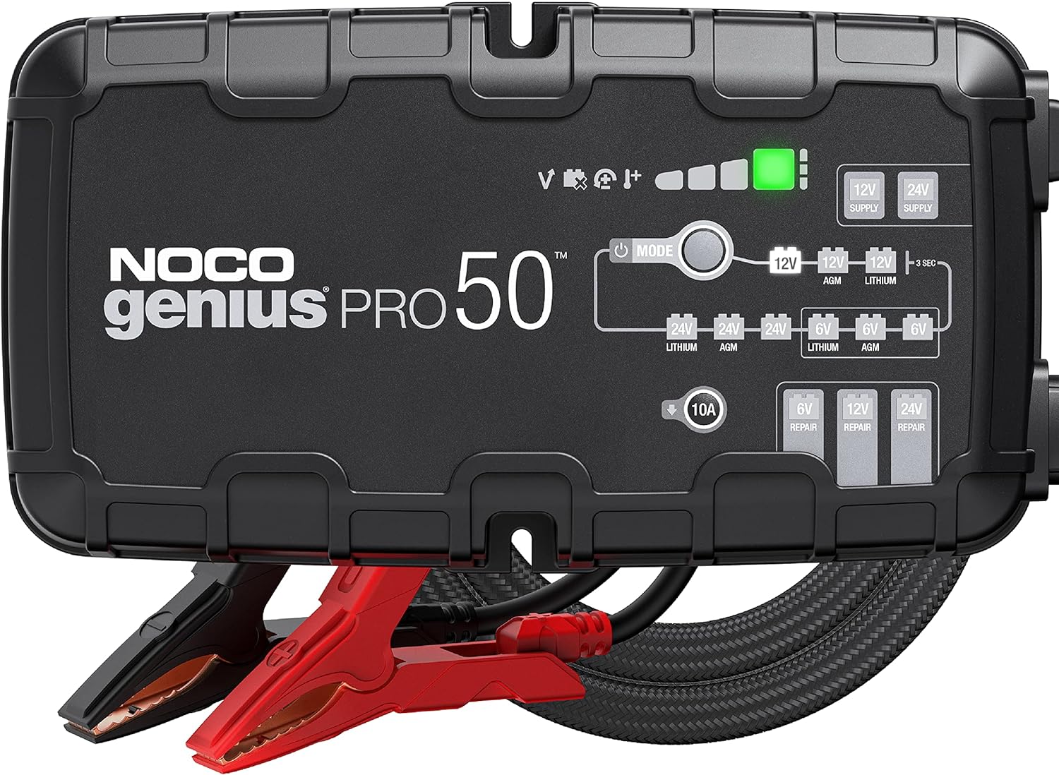 NOCO GENIUSPRO50, 50A Smart Car Battery Charger, 6V, 12V and 24V Portable Automotive Charger, Battery Maintainer, Trickle Charger and Desulfator for AGM, Lithium, Marine, Boat and Deep Cycle Batteries