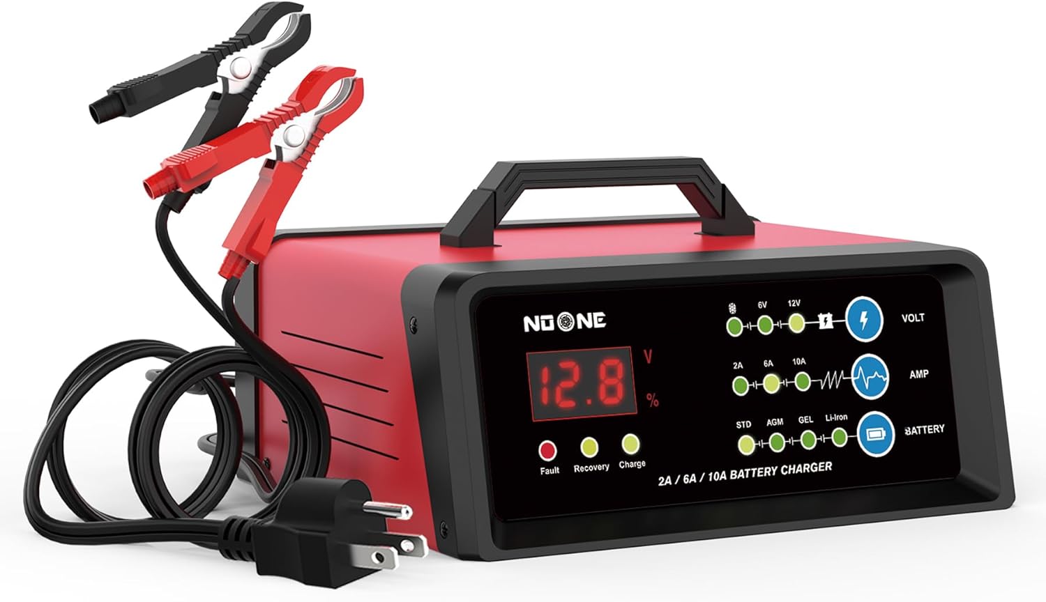 NOONE 2/6/10A Car Battery Charger, 6V and 12V Smart Fully Automatic Battery Charger Maintainer, Trickle Charger, Battery Desulfator for Car, Lawn Mower, Motorcycle, Boat, Marine Lead Acid Batteries