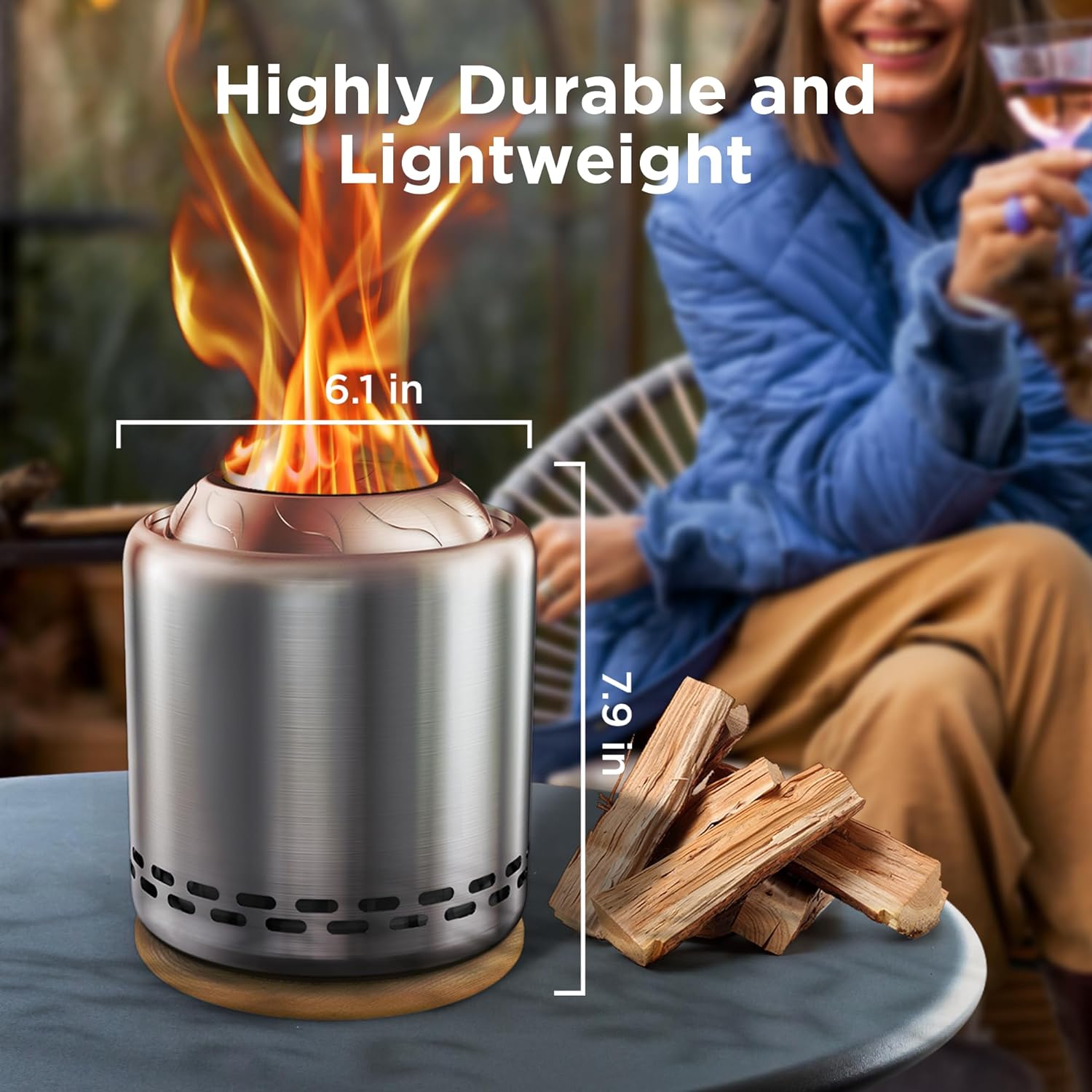 OGERY Tabletop Fire Pit with Stand 7.9 x 6.1 in, Low Smoke Stove Outdoor Table Top Firepit for Urban  Suburbs, Fueled by Pellets or Wood, Portable Mini Fire Pit with Travel Bag, Stainless Steel