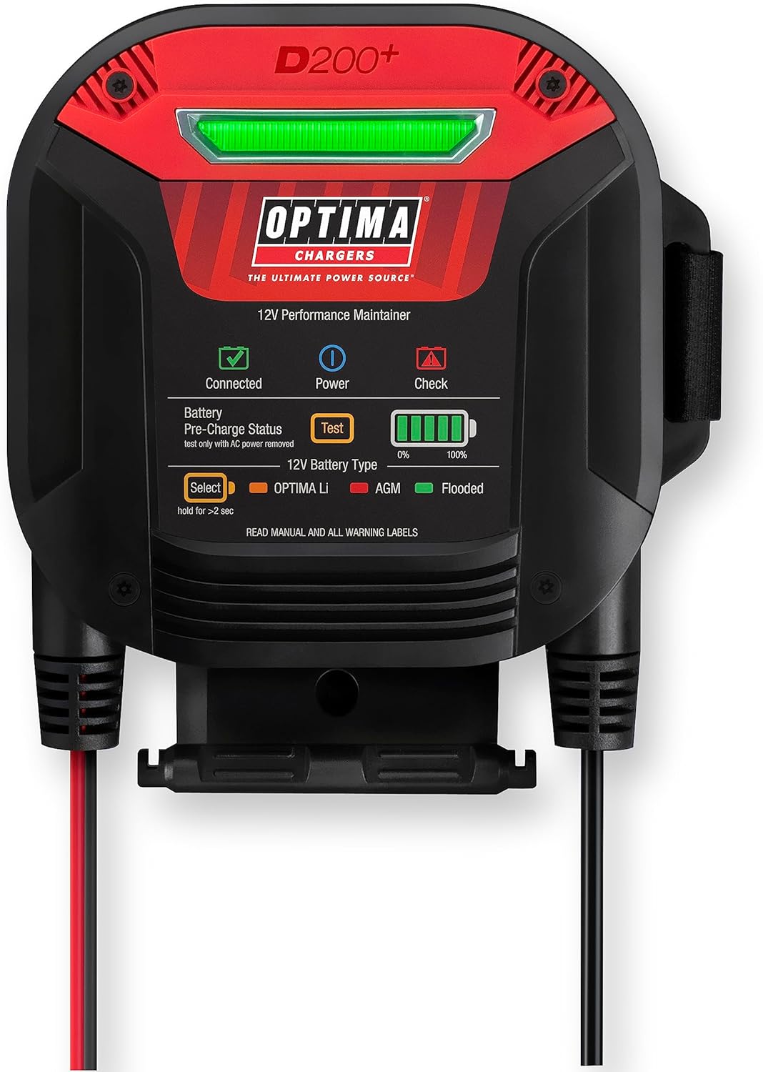 OPTIMA D200+ Battery Maintainer and Lithium Charger for 12 Volt Starting Batteries Including Lithium, AGM, Flooded and Powersports