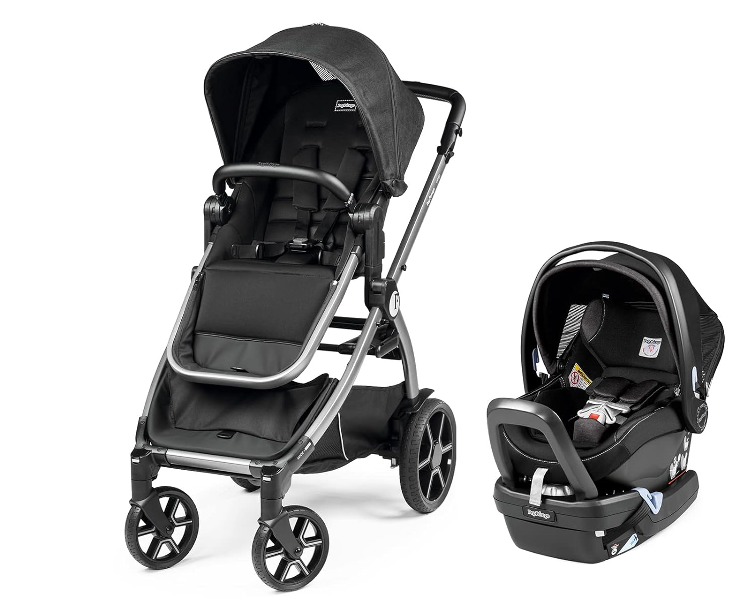 Peg Perego Ypsi Travel System - Includes Ypsi Lightweight Reversible Stroller and Primo Viaggio 4-35 Nido Infant Car Seat - Made in Italy - Onyx (Black)