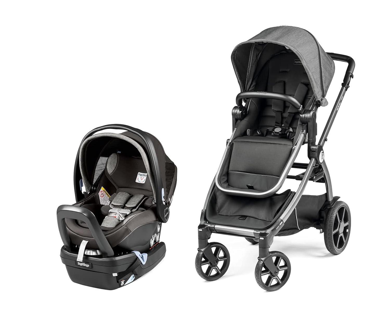 Peg Perego Ypsi Travel System - Includes Ypsi Lightweight Reversible Stroller and Primo Viaggio 4-35 Nido Infant Car Seat - Made in Italy - Onyx (Black)