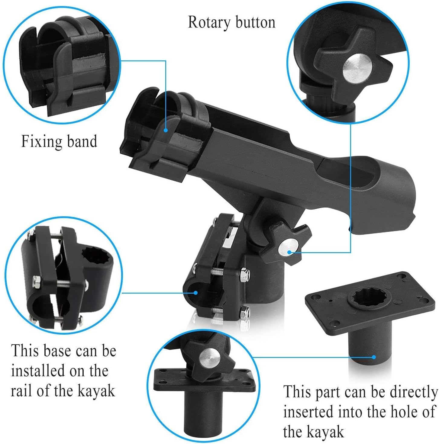 PLUSINNO Fishing Boat Rods Holder Large Clamp Opening 360 Degree Adjustable Fishing Rod Racks Folding Holder