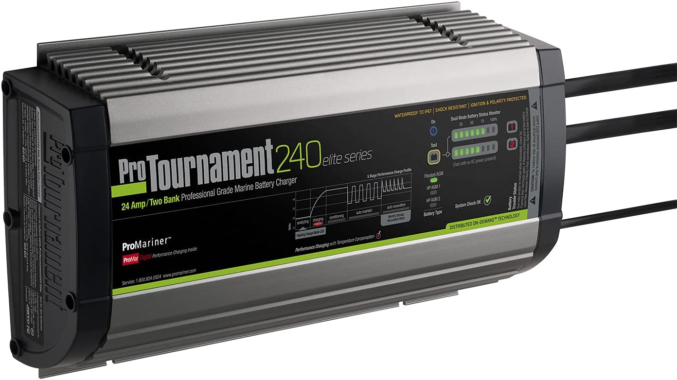 ProMariner 52024 ProTournament 240 Elite Series 24 Amp Dual Bank Waterproof Marine Battery Charger