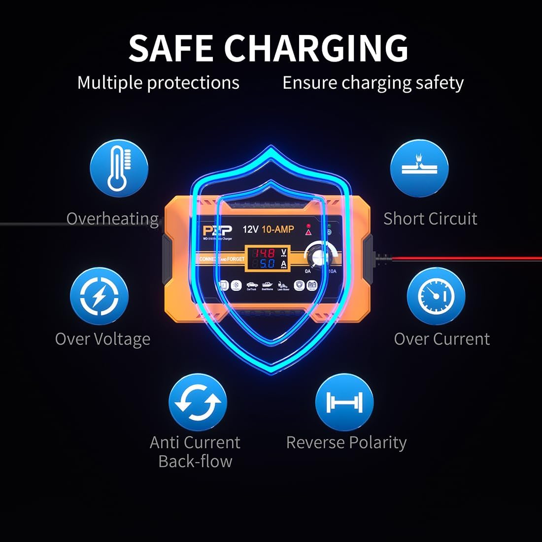 PZP 12V 6A Manual Battery Charger Automotive 12 Volt Car Marine Auto Lawn Mower ATV 6-Amp Trickle Charger for Boat Motorcycle AGM Deep Cycle 0-6A Battery Maintainer