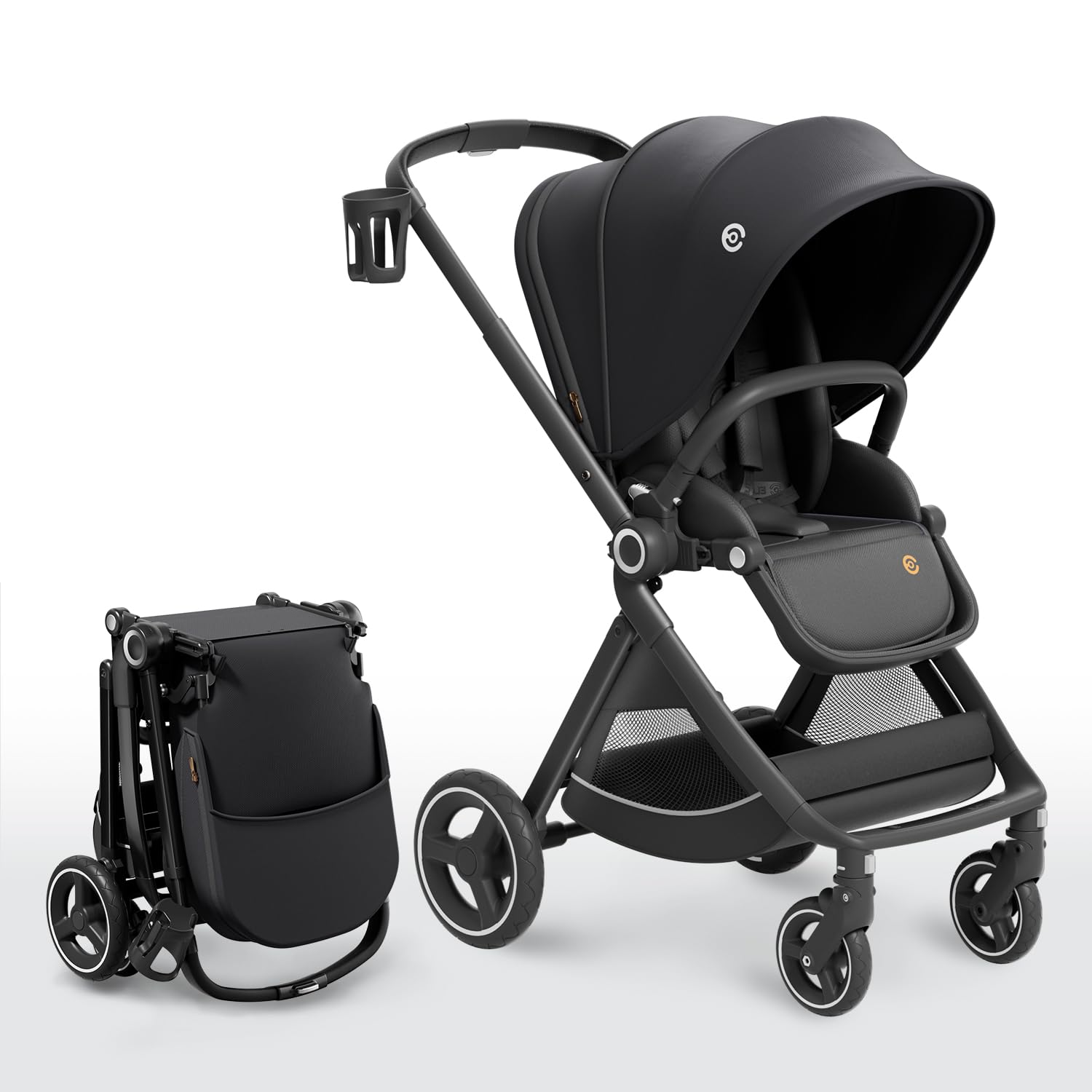 Reversible Baby Stroller, ELITTLE EMU Full-Size Toddler Stroller, Full Recline Cockpit Compact Stroller, 0-36 Months Newborn Infant Stroller, All-Terrain Stroller for City, Outdoor, Travel (Black)