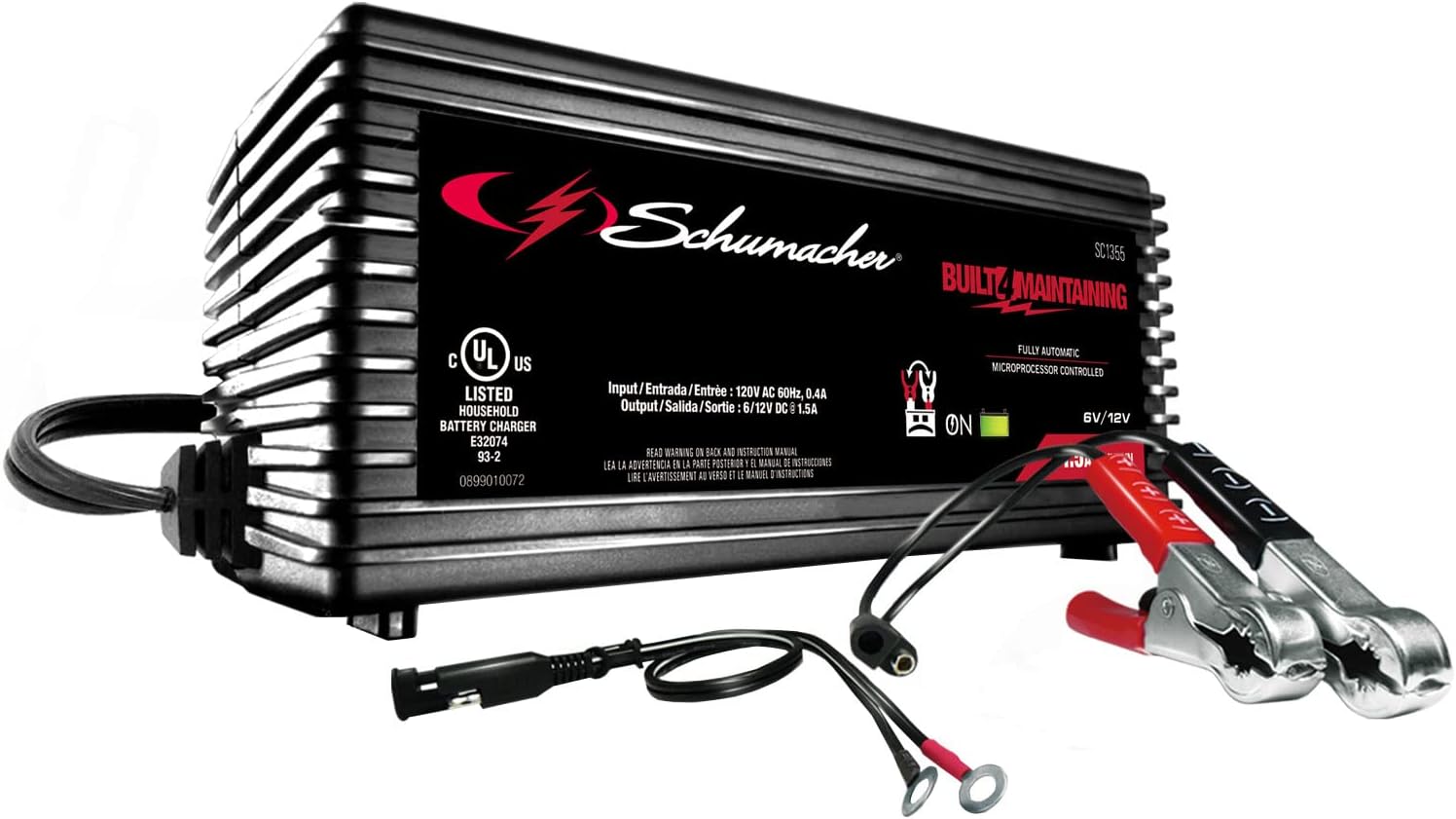 Schumacher SC1355 Fully Automatic Battery Maintainer - 1.5 Amp, 6/12V - For Car, Power Sport, or Marine Batteries