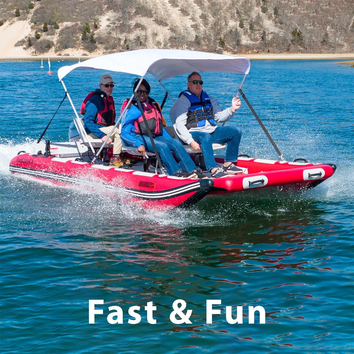 Sea Eagle FastCat Catamaran 2-4 Person Inflatable Boat-Rigid, High-Pressure, All-Drop Stitch, Easy Setup, Self-Bailing