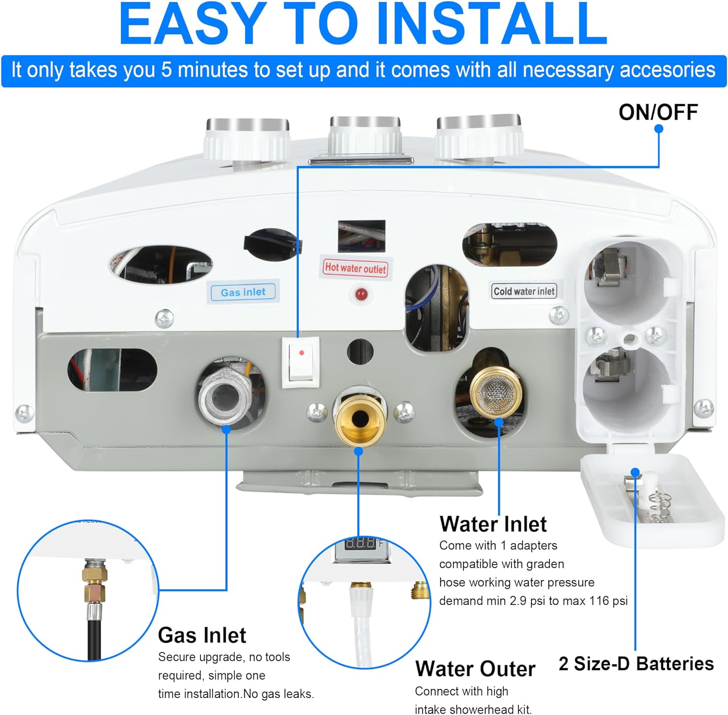 Tankless Water Heater,1.58GPM 6L Portable Gas Water Heater,Outdoor Instant Propane Water Heater Multi-Protection for RV Camping Trips Boat Cabins(Black)