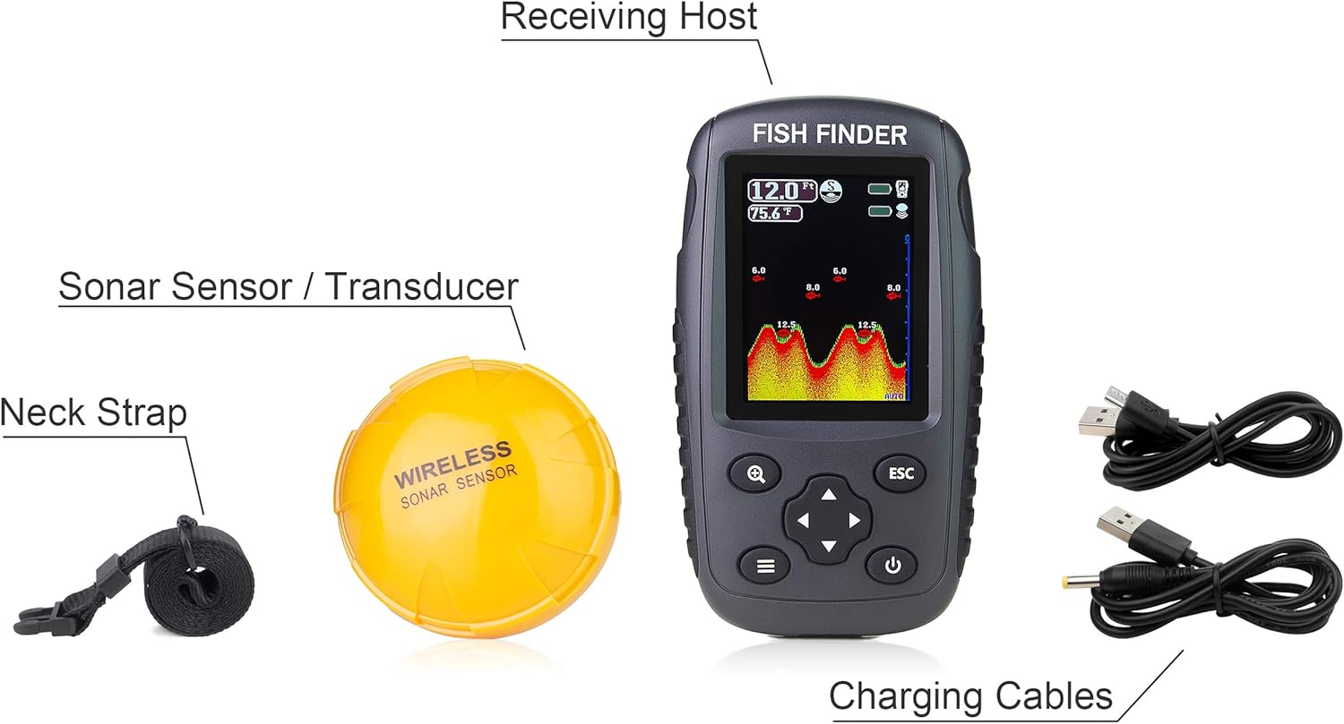 Venterior Portable Rechargeable Fish Finder Wireless Sonar Sensor Fishfinder Depth Locator with Fish Size, Water Temperature, Bottom Contour, Color LCD Display - Venterior Portable Fish Finder Review