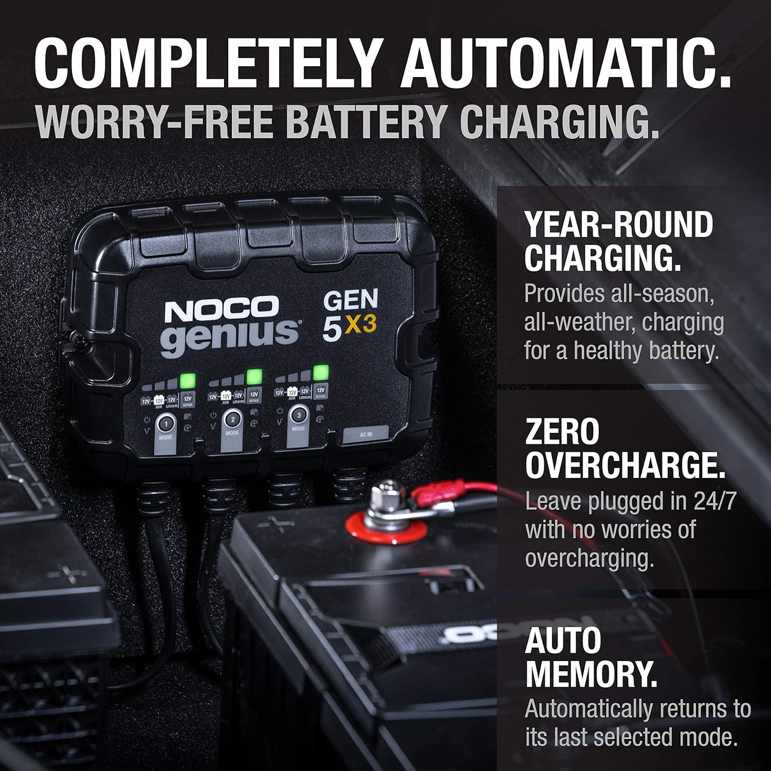 NOCO Genius GEN5X3, 3-Bank, 15A (5A/Bank) Smart Marine Battery Charger, 12V Waterproof Onboard Boat Charger, Battery Maintainer and Desulfator for AGM, Lithium (LiFePO4) and Deep-Cycle Batteries - NOCO Genius GEN5X3 Battery Charger Review