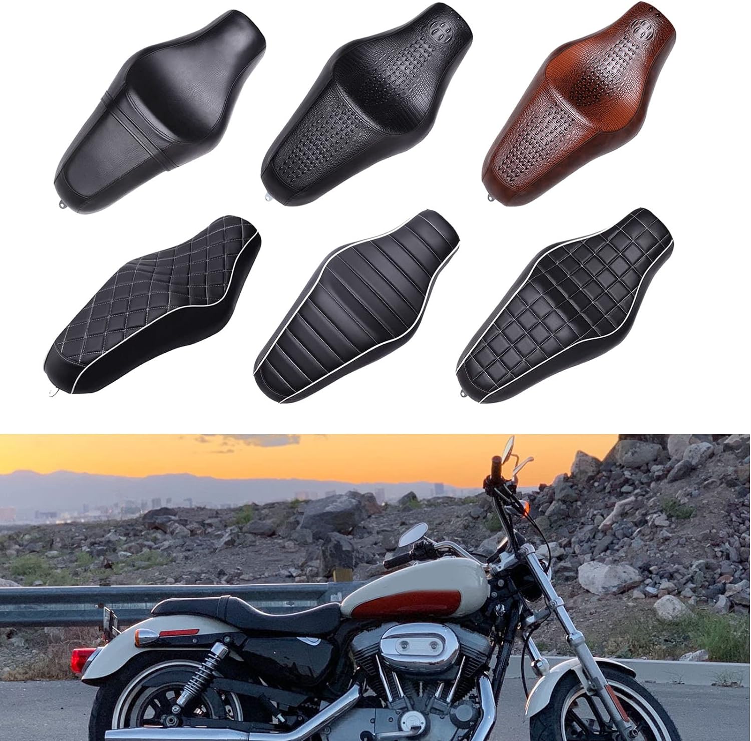 Black Motorcycle Driver Passenger Two Up Seat for Harley Sportster 883 1200 48 72 - Black Motorcycle Seat Review