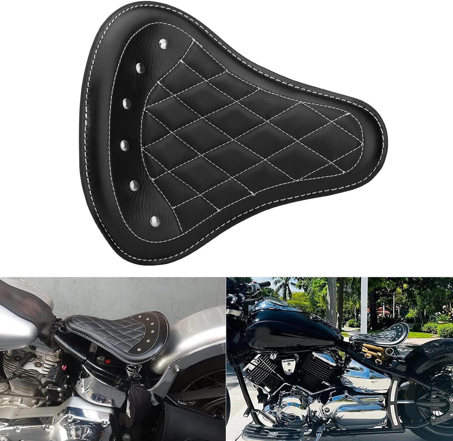 LKV Motorcycle Solo Seat with Spring Base,Black Leather Motorcycle Seat Compatible with Harley Sportster XL 883 1200 Honda Yamaha Kawasaki Suzuki Sportster Bobber Chopper - LKV Motorcycle Solo Seat Review
