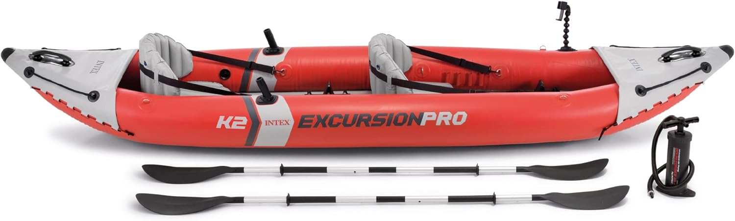 INTEX Excursion Pro Inflatable Kayak Series: Includes Deluxe 86in Aluminum Oars and High-Output Pump – SuperTough PVC – Adjustable Bucket Seat – Fishing Rod Holders – Grab Handles - INTEX Excursion Pro Inflatable Kayak Review