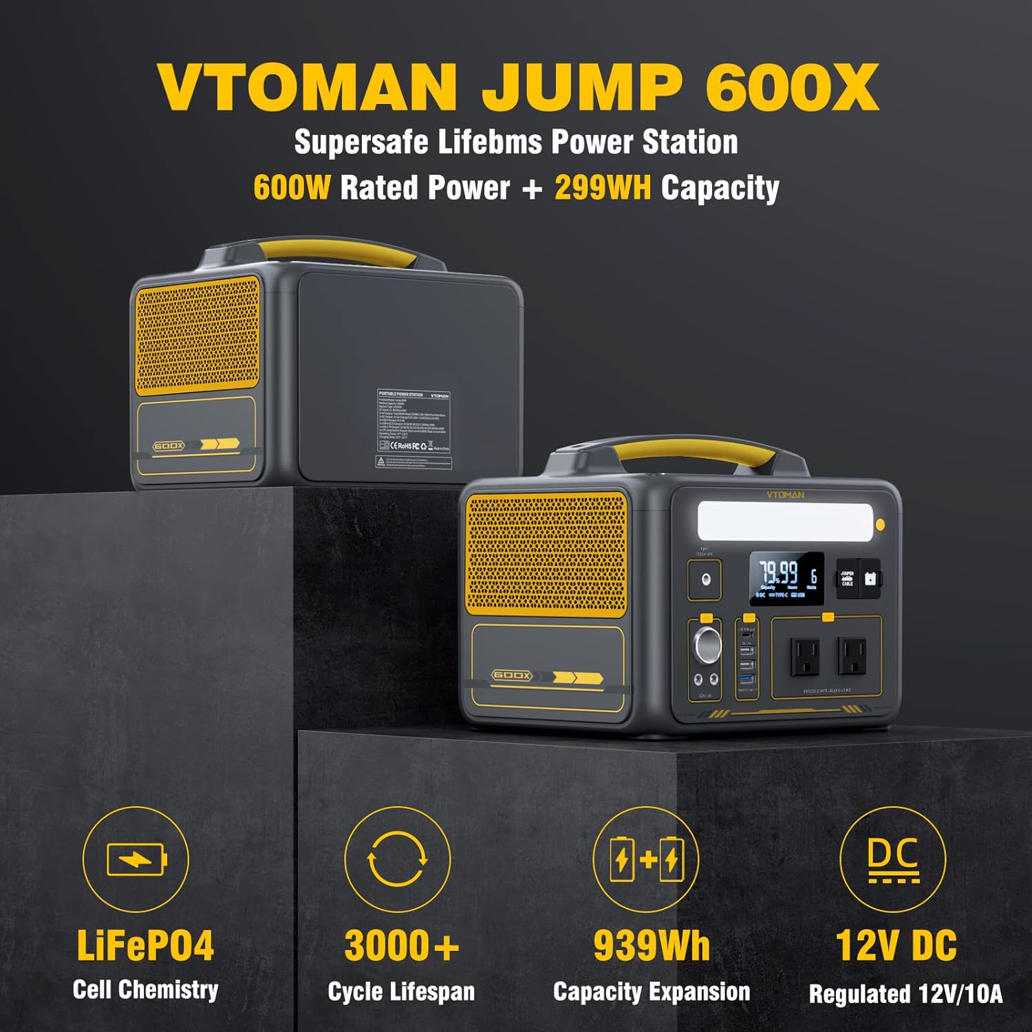 VTOMAN Jump 600X Portable Power Station 600W (1200W Peak), 299Wh LiFePO4 (LFP) Battery Powered Generator with 2x 110V/600W AC Outlets, 60W PD, Regulated 12V DC Output for RV/Van Camping  Home Backup - VTOMAN Jump 600X Portable Power Station Review