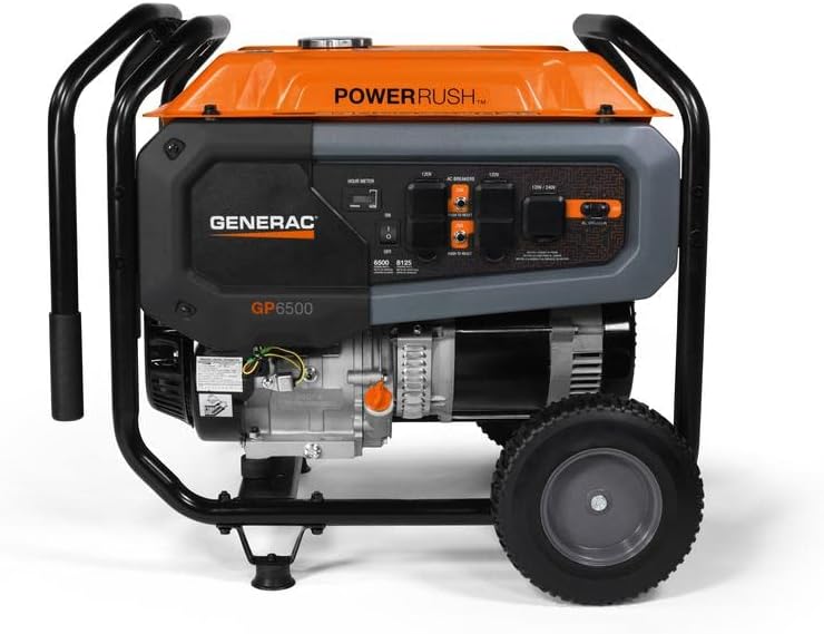Generac 7681 GP6500 6,500-Watt Gas-Powered Portable Generator - PowerRush Technology for Increased Starting Capacity - Reliable and Durable - Easy Transport and Maintenance - Includes Cord,Orange - Generac 7681 GP6500 6,500-Watt Portable Generator Review