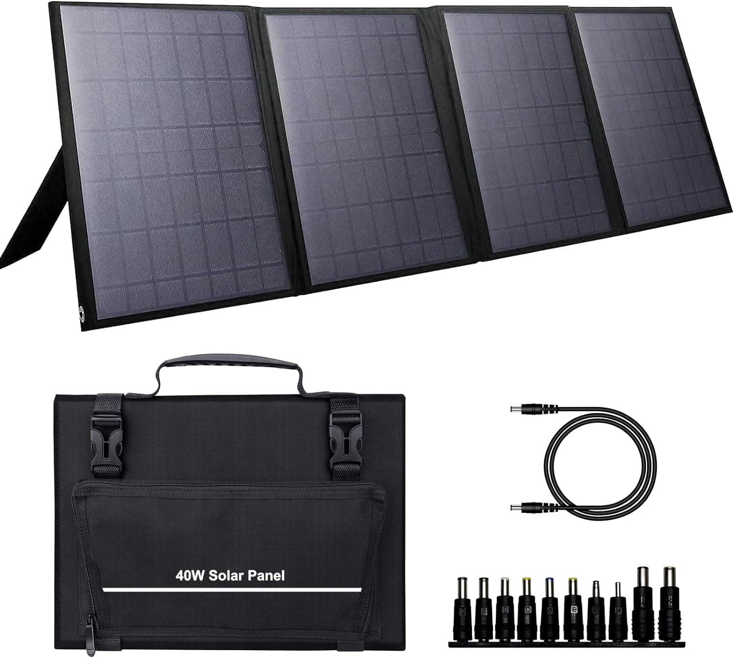 Portable Solar Panel 40W, Foldable Solar Charger for Outdoor Solar Generator Power Station, Adjustable Kickstand,10 in 1 Connectors,DC to DC Cable,USB QC3.0 Output for Camping RV Road Trip Adventure - Portable Solar Panel 40W Review
