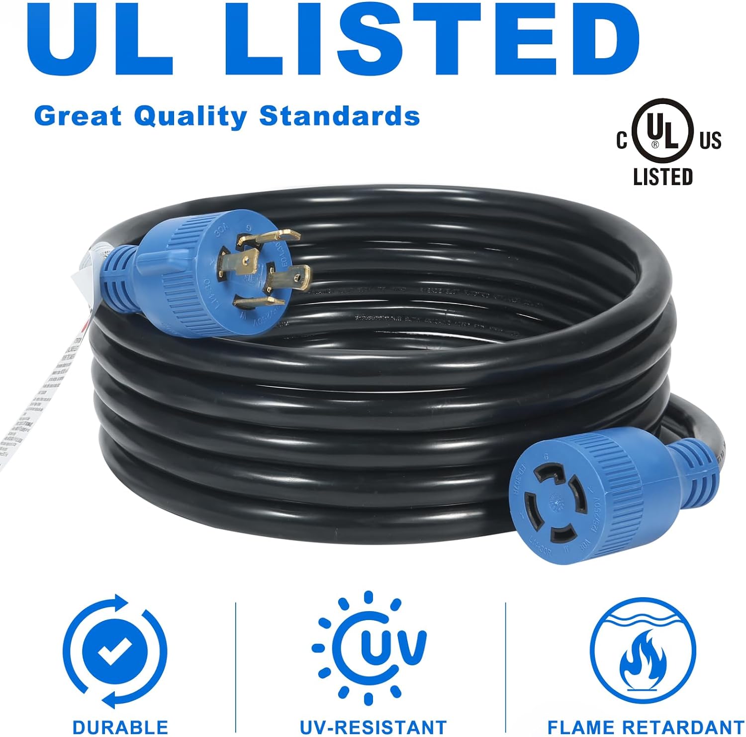 SVNR 15ft Heavy Duty Generator Locking Power Cord, 4 Prong 30 Amp, NEMA L14-30P/L14-30R, 125/250V Up to 7500W 10AWG/4C SJTW Black Generator Lock Extension Cord, ETL Listed - SVNR 15ft Power Cord Review