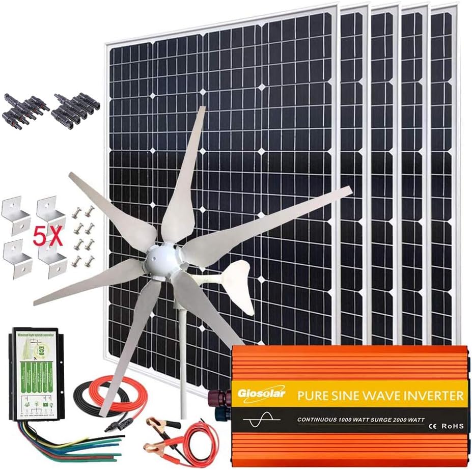 1000W Solar Wind Power Kit Home Off-Grid System for Charging 12V Battery:5 X 120W Mono Solar Panel + 400W Wind Turbine Generator + Hybrid Controller+ 3000W 12V Inverter - 1000W Solar Wind Power Kit Home Off-Grid System Review
