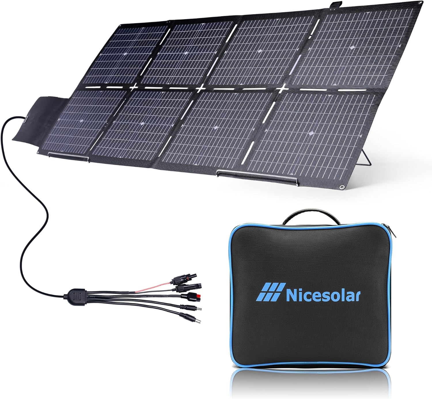 Nicesolar 200W Bifacial Portable Solar Panel Foldable Solar Charger for Portable Power Station Solar Generator with USB AC PD 65W for Laptop Smartphone Tablet Powerbank Outdoor Camping Van RV - Foldable Solar Charger Review