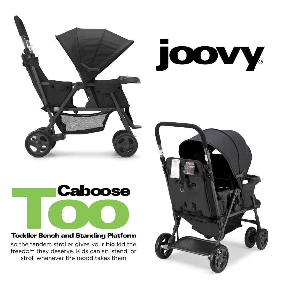 Joovy Caboose Too Sit and Stand Double Stroller Featuring Universal Car Seat Adapter, 3-Way Reclining Seats, Option to Use Rear Seat, Bench Seat, or Standing Platform (Black) - Joovy Caboose Too Stroller Review