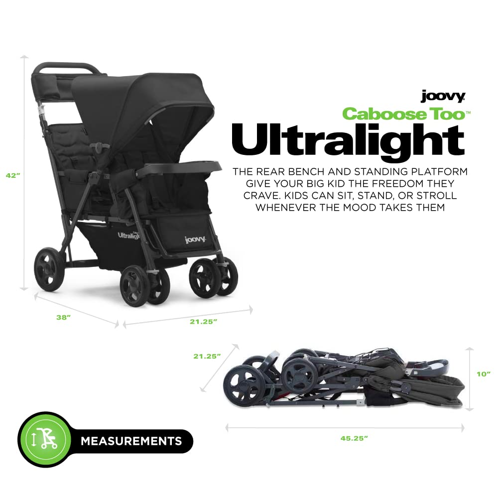 Joovy Caboose Too Ultralight Graphite Stand-On Double Stroller with Universal Car Seat Adapter, 3-Way Reclining Seats, Option to Use Rear Seat, Bench Seat, or Standing Platform - Joovy Caboose Too Ultralight Graphite Stand-On Double Stroller Review