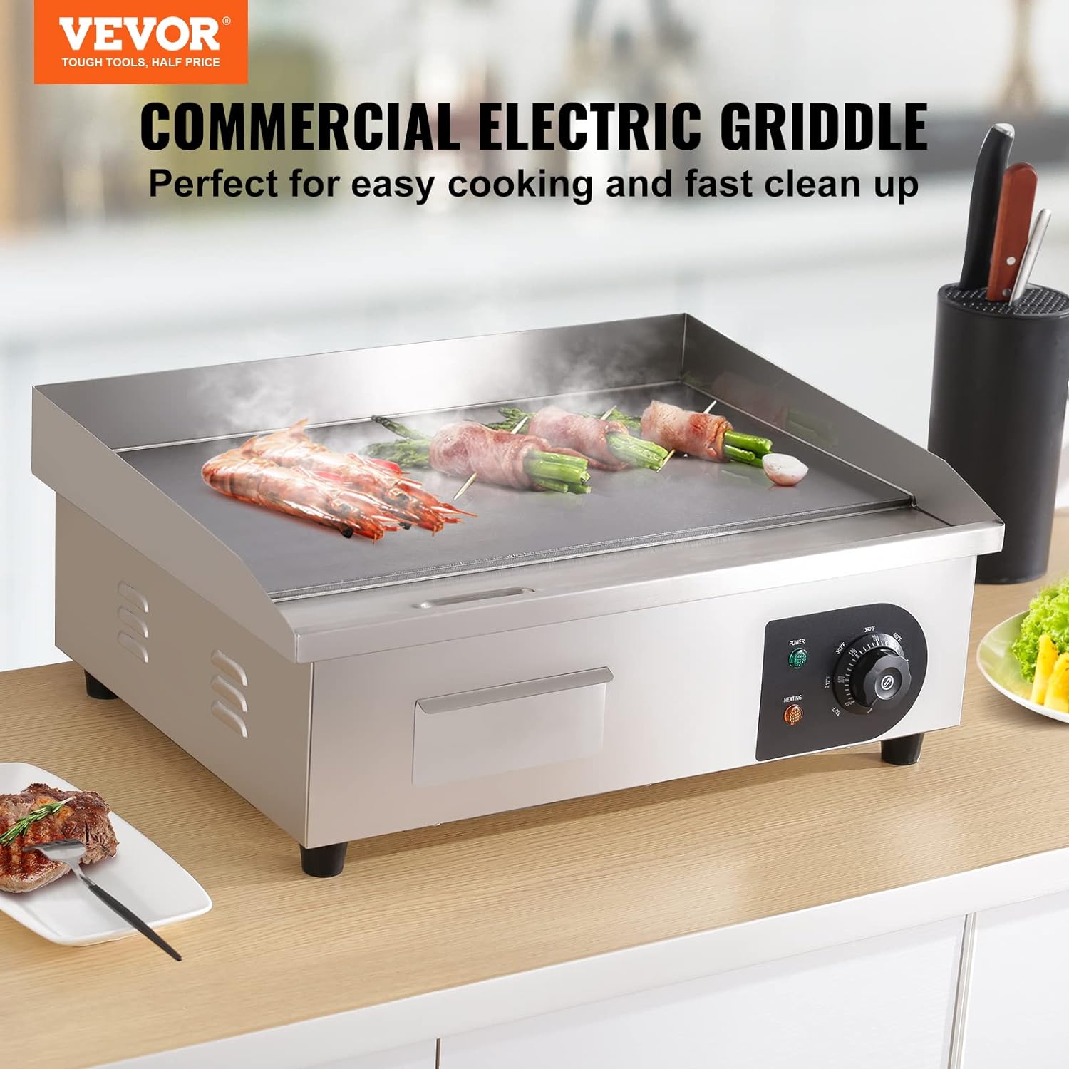 22 1600W Electric Countertop Griddle with Adjustable Temp Control - VEVOR - VEVOR Electric Countertop Griddle Review