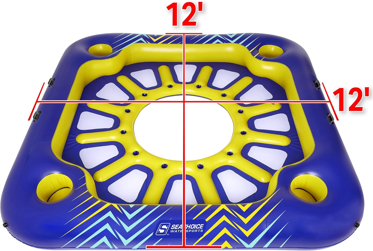 Seachoice 12-Person Party Raft – Inflates to 12 X 12 Feet – Seats 12 Adults – Includes Drink Holders  Large Center Hole for Cooling Off - Seachoice 12-Person Party Raft Review