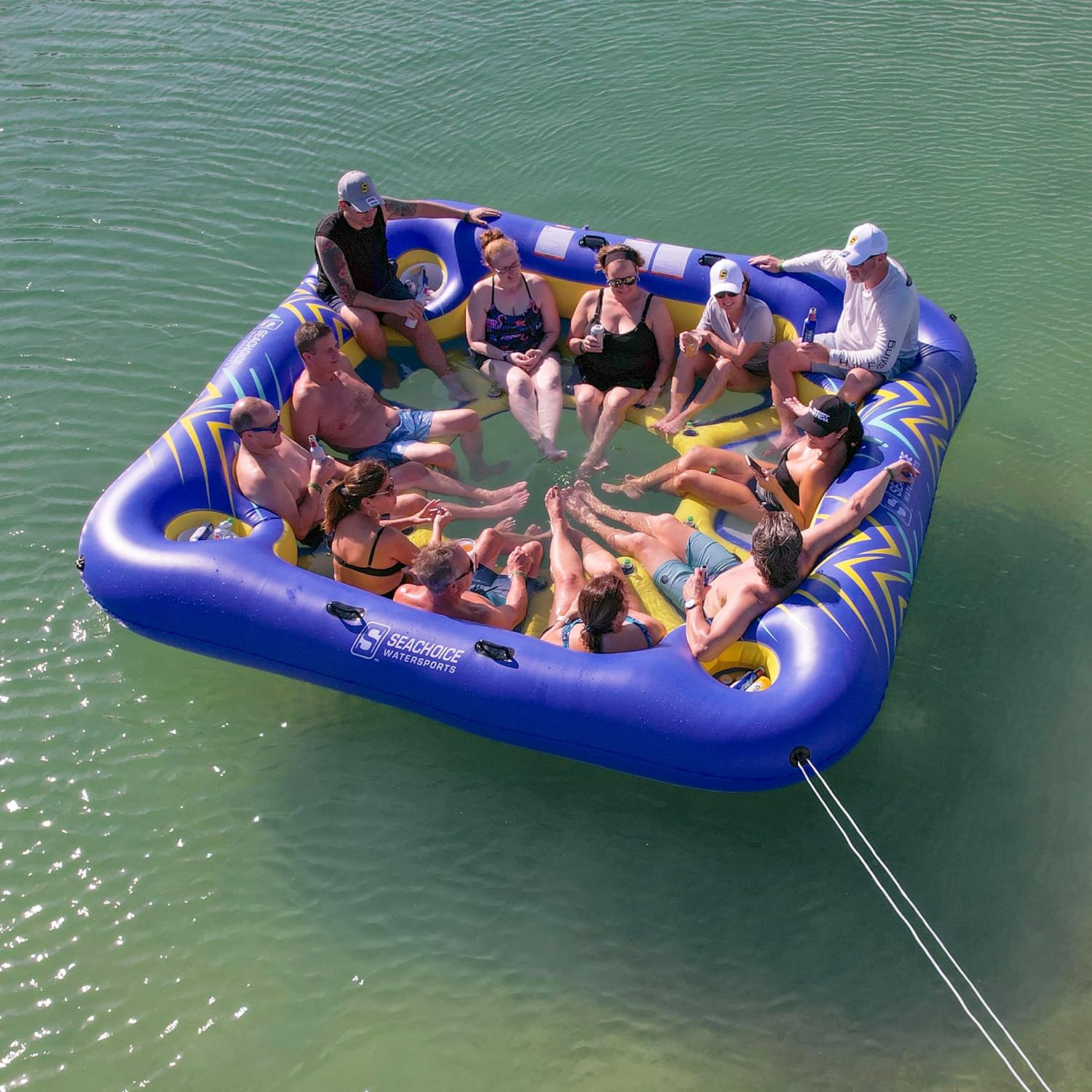 Seachoice 12-Person Party Raft – Inflates to 12 X 12 Feet – Seats 12 Adults – Includes Drink Holders  Large Center Hole for Cooling Off - Seachoice 12-Person Party Raft Review