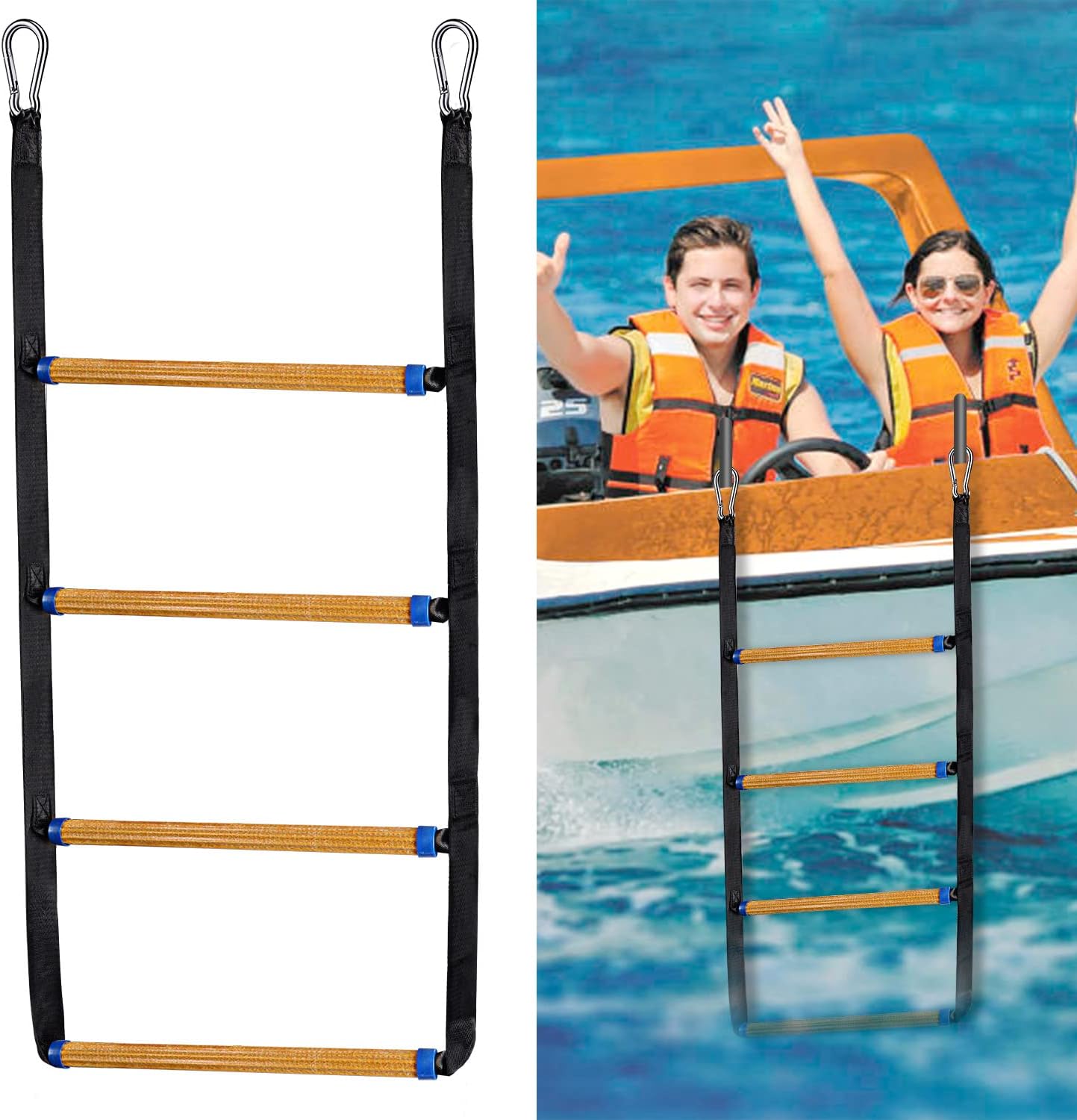 Boat Rope Ladder 4 Step,Rope Ladder Portable for Adults Fishing Boat Canoeing,Inflatable Boat, Kayak, Motorboat, Reusable Heavy Duty Anti Slip Rope Ladder - Boat Rope Ladder 4 Step Review