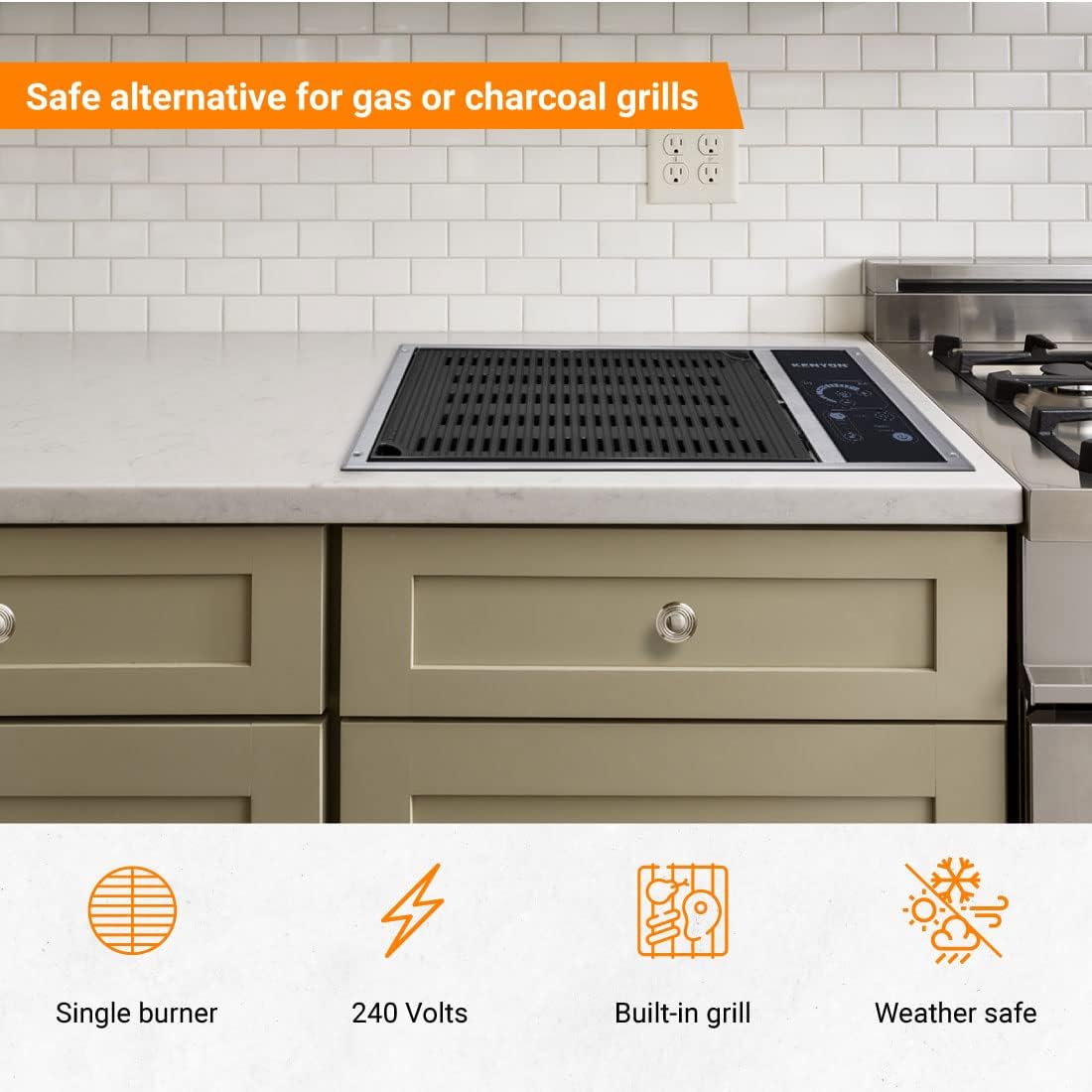 Kenyon No-Lid Built-In Electric Grill, Stainless Steel Grill With Single Burner, Quick Heat Up, Digital Touch Panel, UL-Approved For Indoor And Outdoor Use, Dishwasher Safe Grate, 120V - Kenyon No-Lid Electric Grill Review