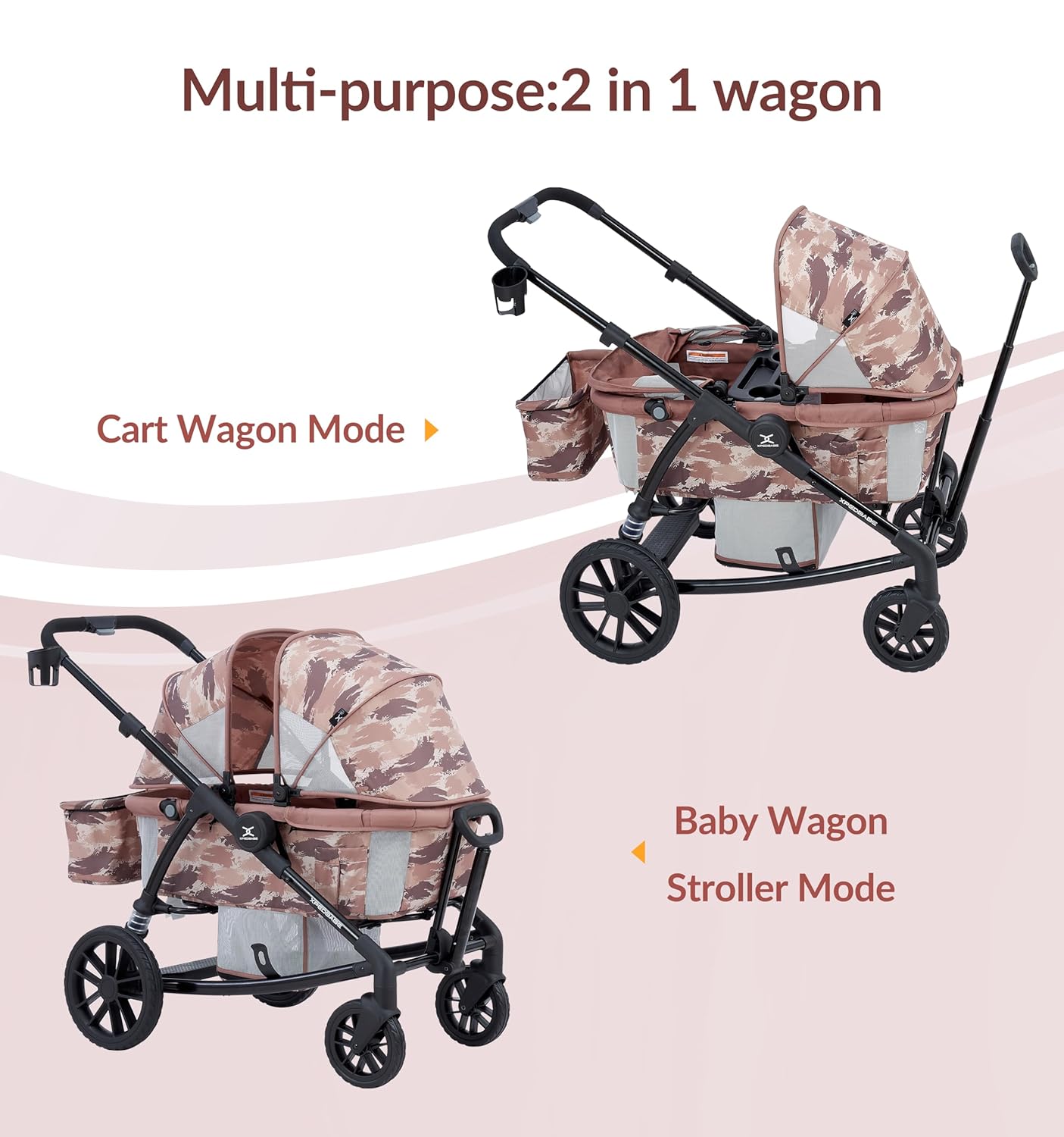 Xped Babe All-Terrain Wagon Stroller for Two Kids, Double Stroller with Push or Pull Handle, Canopy, Storage Basket, Dinner Plate, Oversized Damping Wheels, Mosquito Net and Rain Cover（Green） - Xped Babe All-Terrain Wagon Stroller Review
