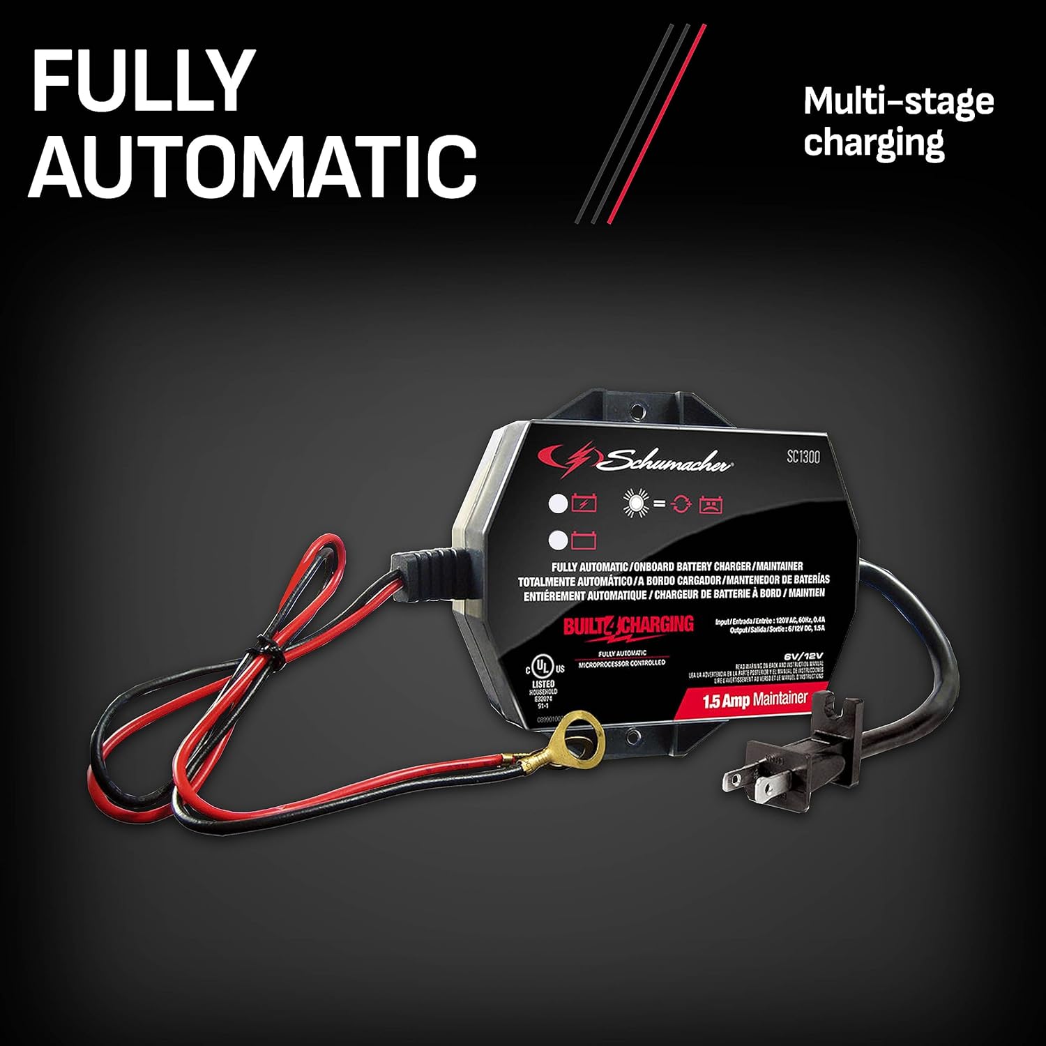 Schumacher SC1300 Fully Automatic Direct-Mount Under-the-Hood Battery Charger/Maintainer with Battery Detection - 1.5 Amp, 6V/12V - for Cars, Motorcycles, Lawn Tractors, Power Sports - Schumacher SC1300 Battery Charger Review