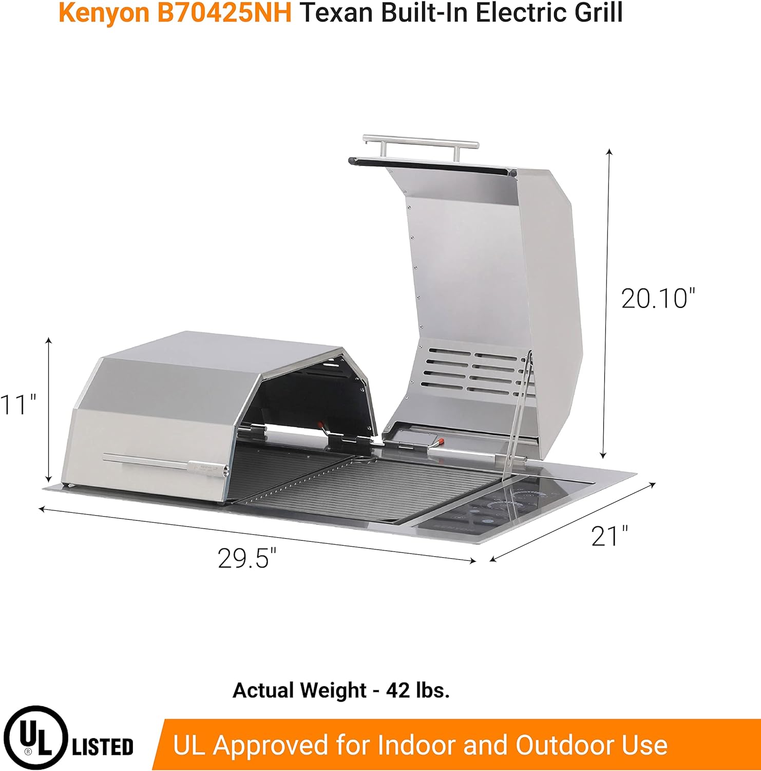 Kenyon Texan Built-In Electric Grill, UL-Approved For Indoor And Outdoor Use, Stainless Steel Body, Rust-Proof Grill, Quick Heat Up, Alternative For Gas And Charcoal Grill, Dishwasher Safe Grates - Kenyon Texan Built-In Electric Grill Review