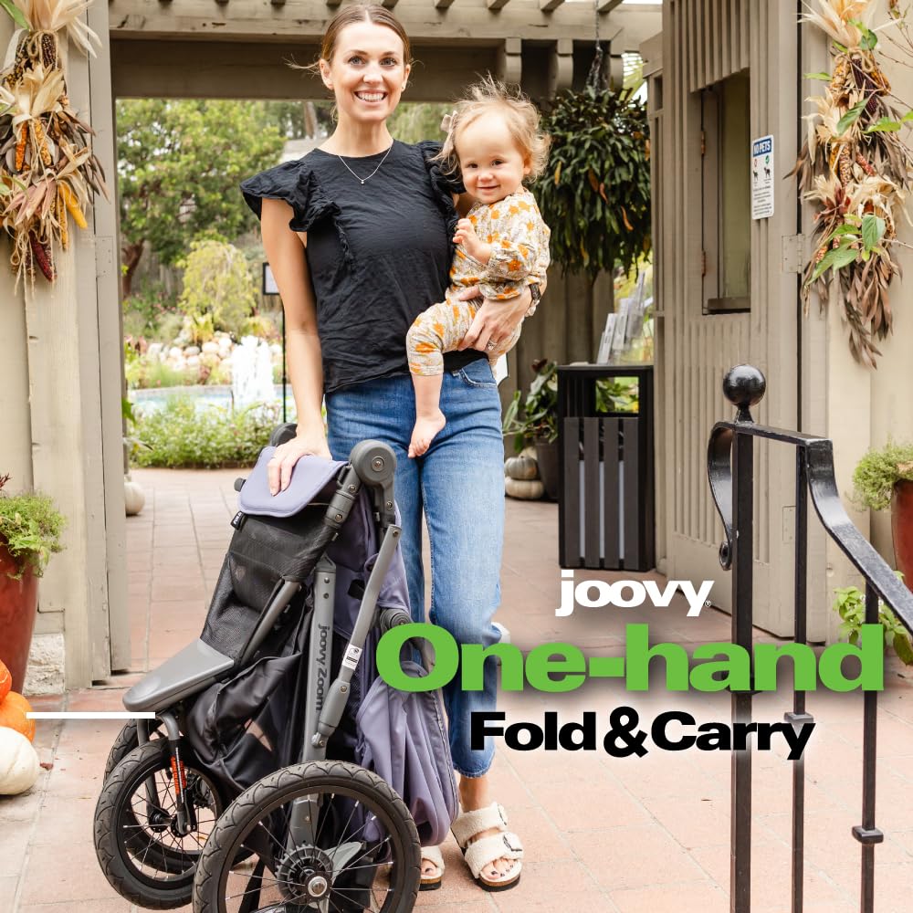 Joovy Zoom Lightweight Jogging Stroller Featuring High Child Seat, Shock-Absorbing Suspension, Extra-Large Air-Filled Tires, Parent Organizer, One-Handed Fold, and Easy One-Hand Fold, Slate - Joovy Zoom Stroller Review