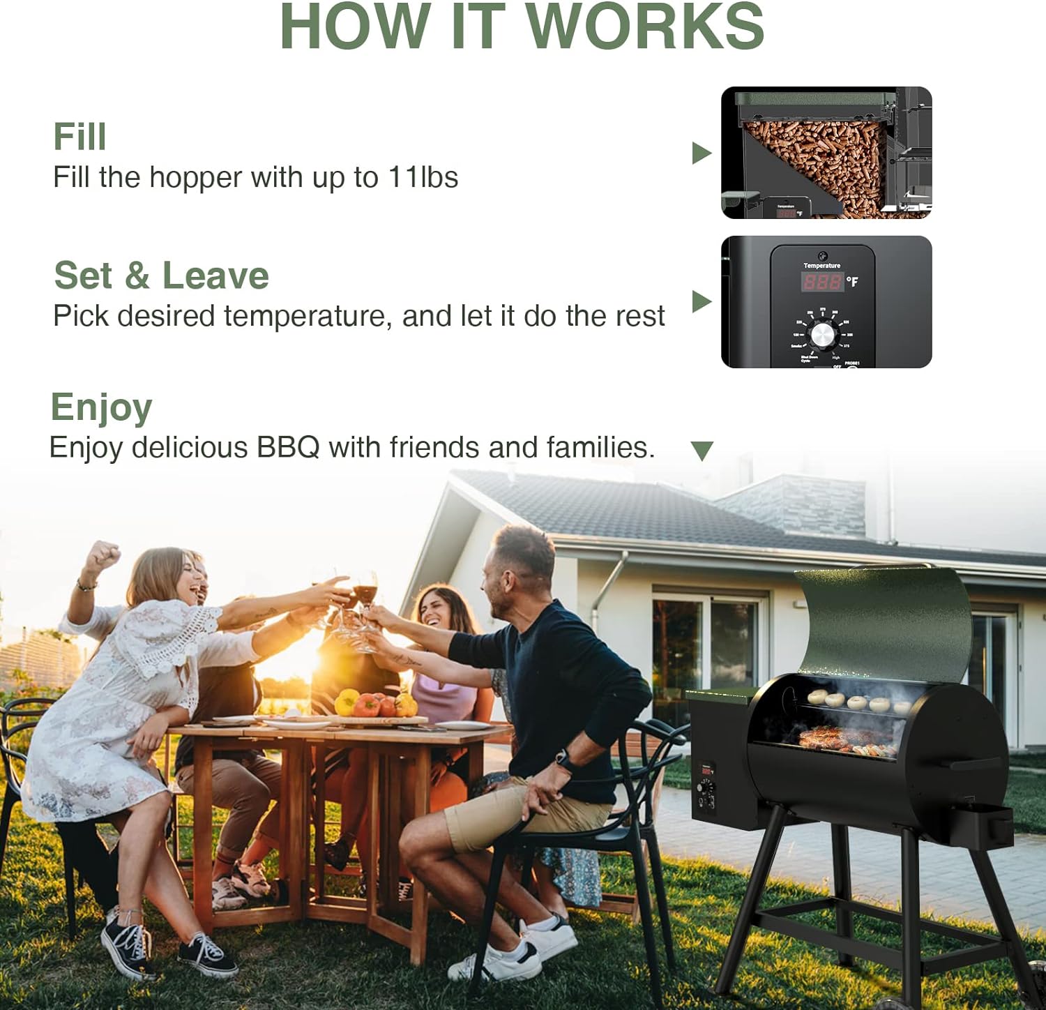 DAMNISS Wood Pellet Grill  Smoker 8-in-1 Pellet Grill with Automatic Temperature Control,  Rain Cover 456 Sq in Area for Backyard Camping Outdoor - DAMNISS Wood Pellet Grill Review